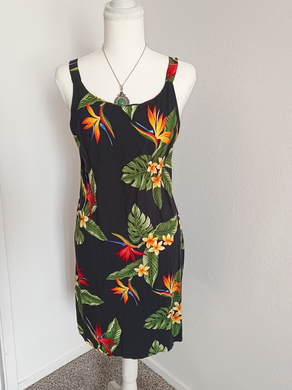 Tropical Summer Vacation Floral Y2k Retro Hawaiian Midi Slip Dress Black